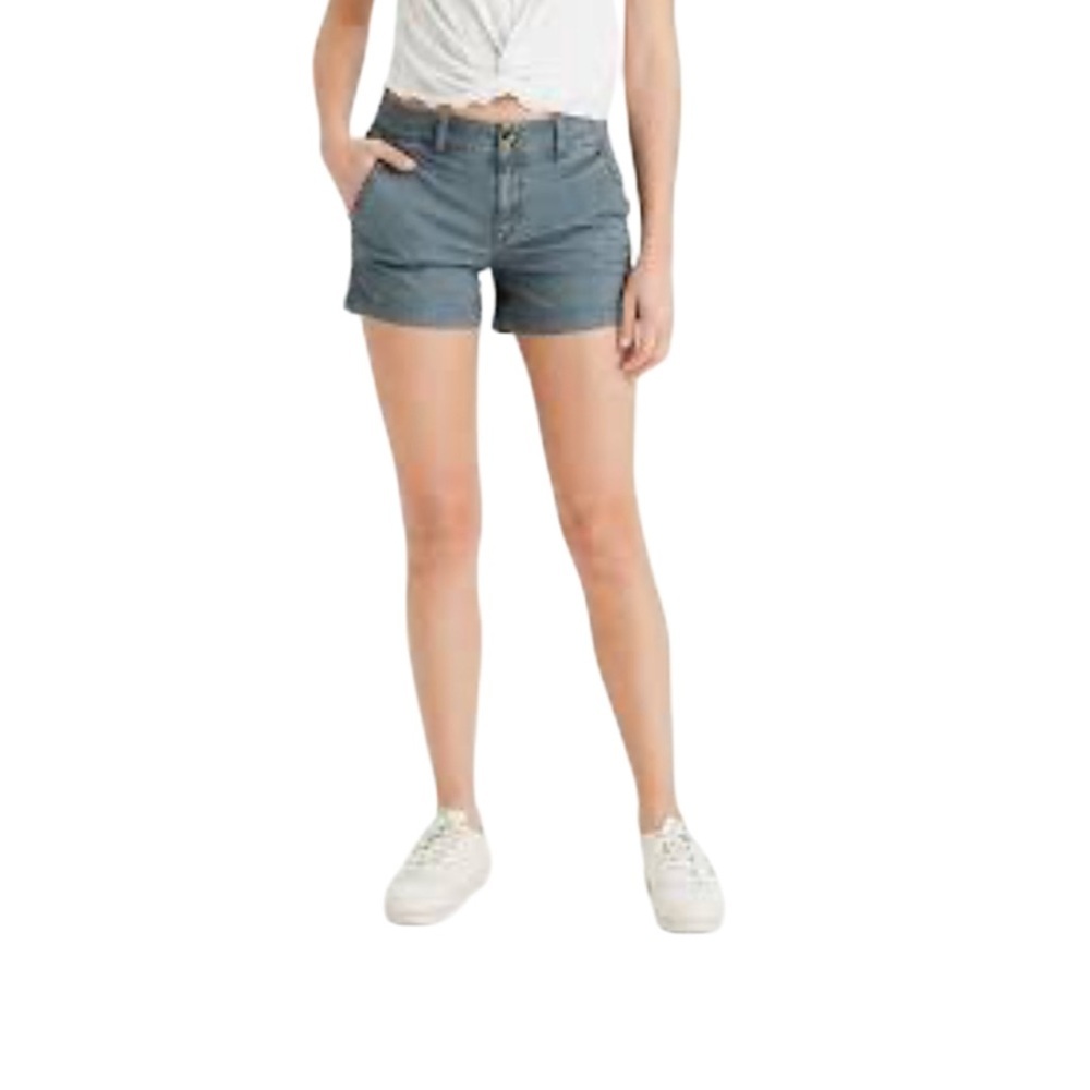 American Eagle Outfitters Blue Gray Chino Shorts Relaxed Fit Midi